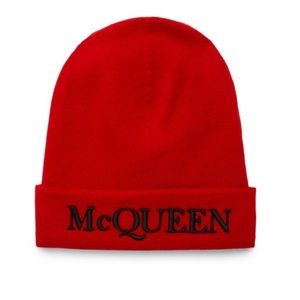 ALEXANDER MCQUEEN LOGO CASHMERE BLEND BEANIE RED SIZE LARGE NEW